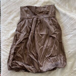 French Connection Satin Strapless Dress in Mauve Taupe